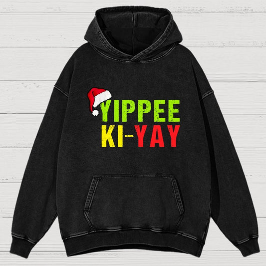 Yippee-Ki-Yay Funny Christmas Vintage Distressed Hoodie