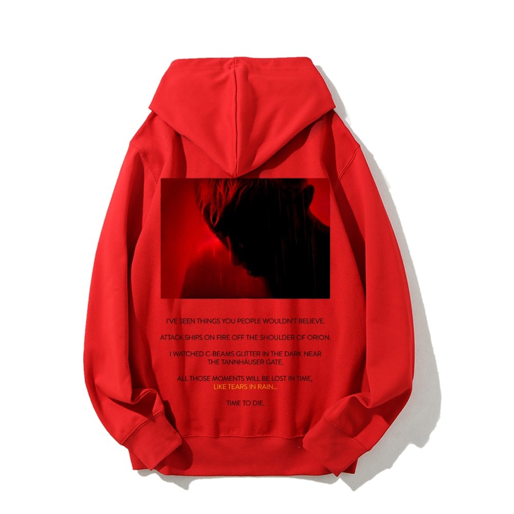 Tears in Rain-Tears in Red-Time to Die Printed Back Cotton Hoodie