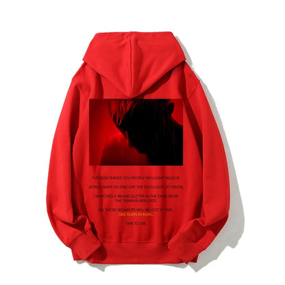 Tears in Rain-Tears in Red-Time to Die Printed Back Cotton Hoodie