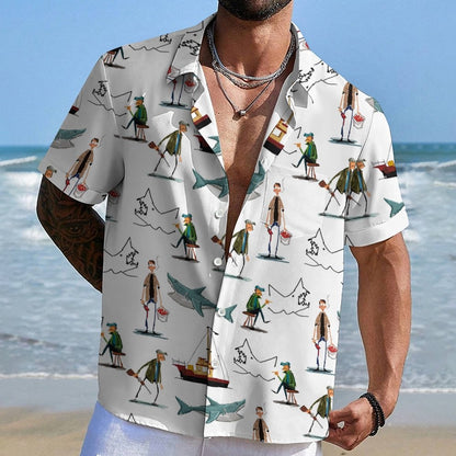 Shark Art Printed Geek Hawaiian Shirt