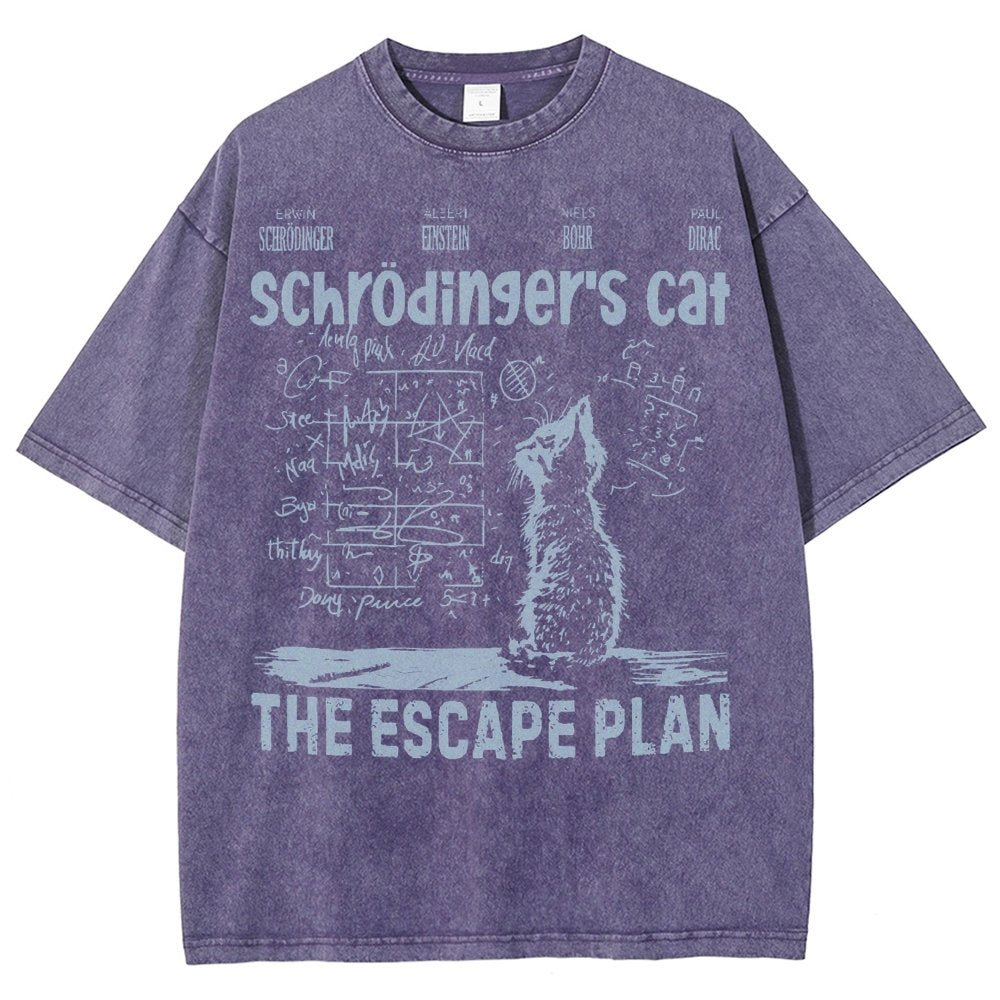 Schrodinger's Cat Escape Plan Interesting Physics Science Vintage Distressed T-shirt