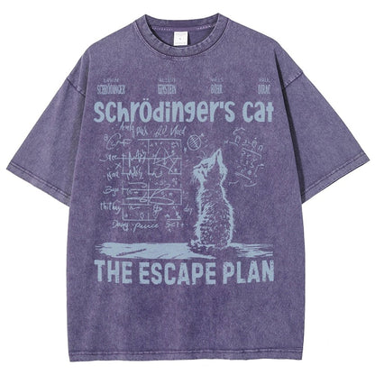 Schrodinger's Cat Escape Plan Interesting Physics Science Vintage Distressed T-shirt