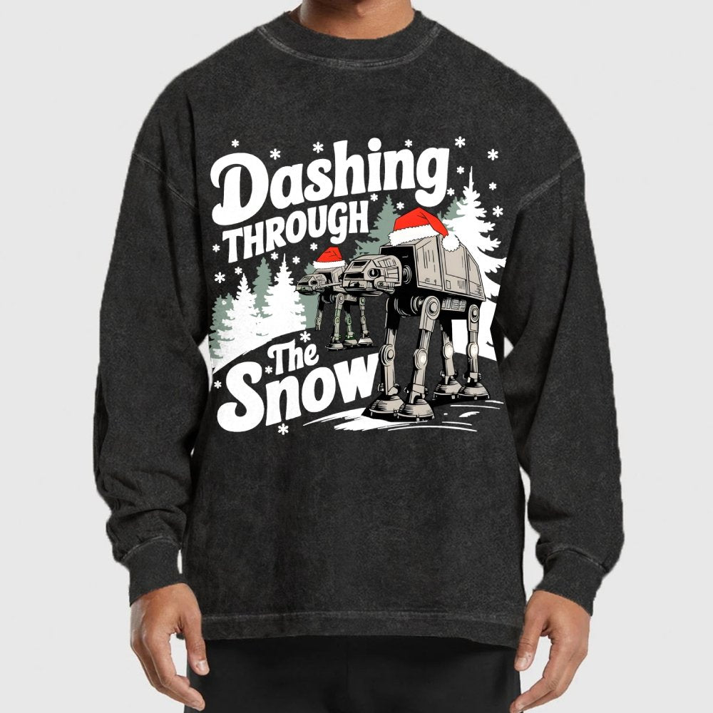 Empire Robot Dog Crosses the Snow, Christmas Washed Long Sleeve Tee