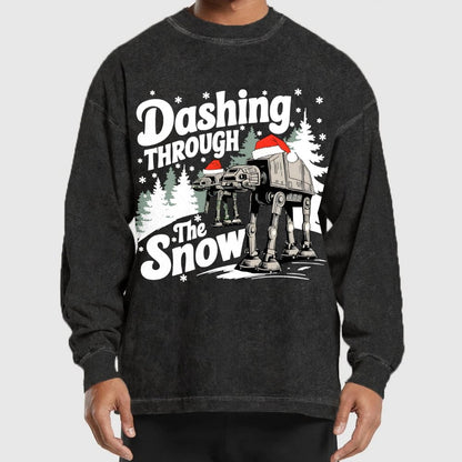 Empire Robot Dog Crosses the Snow, Christmas Washed Long Sleeve Tee