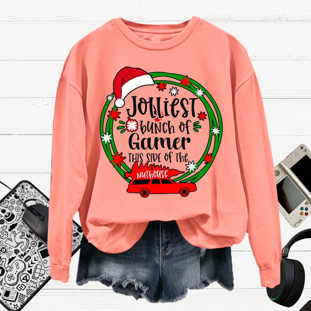 Jolliest Bunch Of Gamer Christmas Cotton Pullover Sweatshirt
