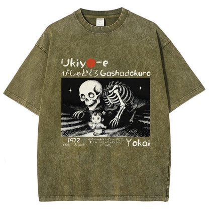 Gashadokuro Skeleton Yokai Ukiyo-e Vintage Distressed T-shirt