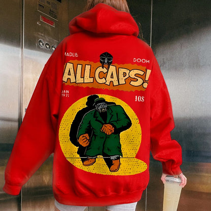 Vintage Hip-Hop Mf Graphic Printed Back Cotton Hoodie