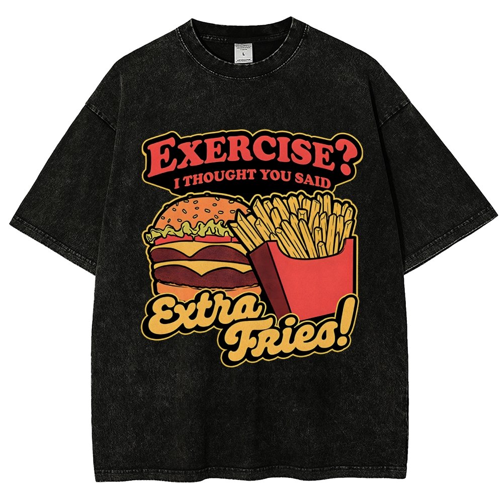 Burger Fries Exercise Vintage Distressed T-shirt