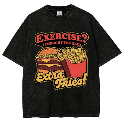 Burger Fries Exercise Vintage Distressed T-shirt