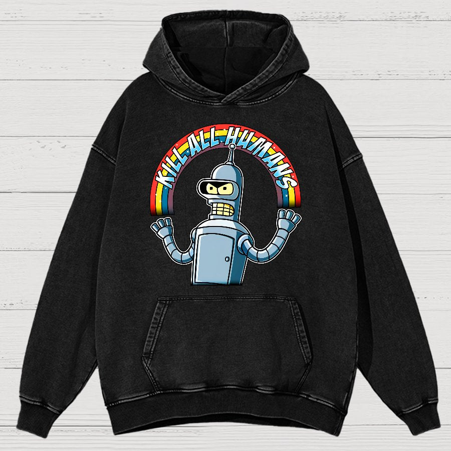 Shiny Metal Robot Vintage Distressed Hoodie