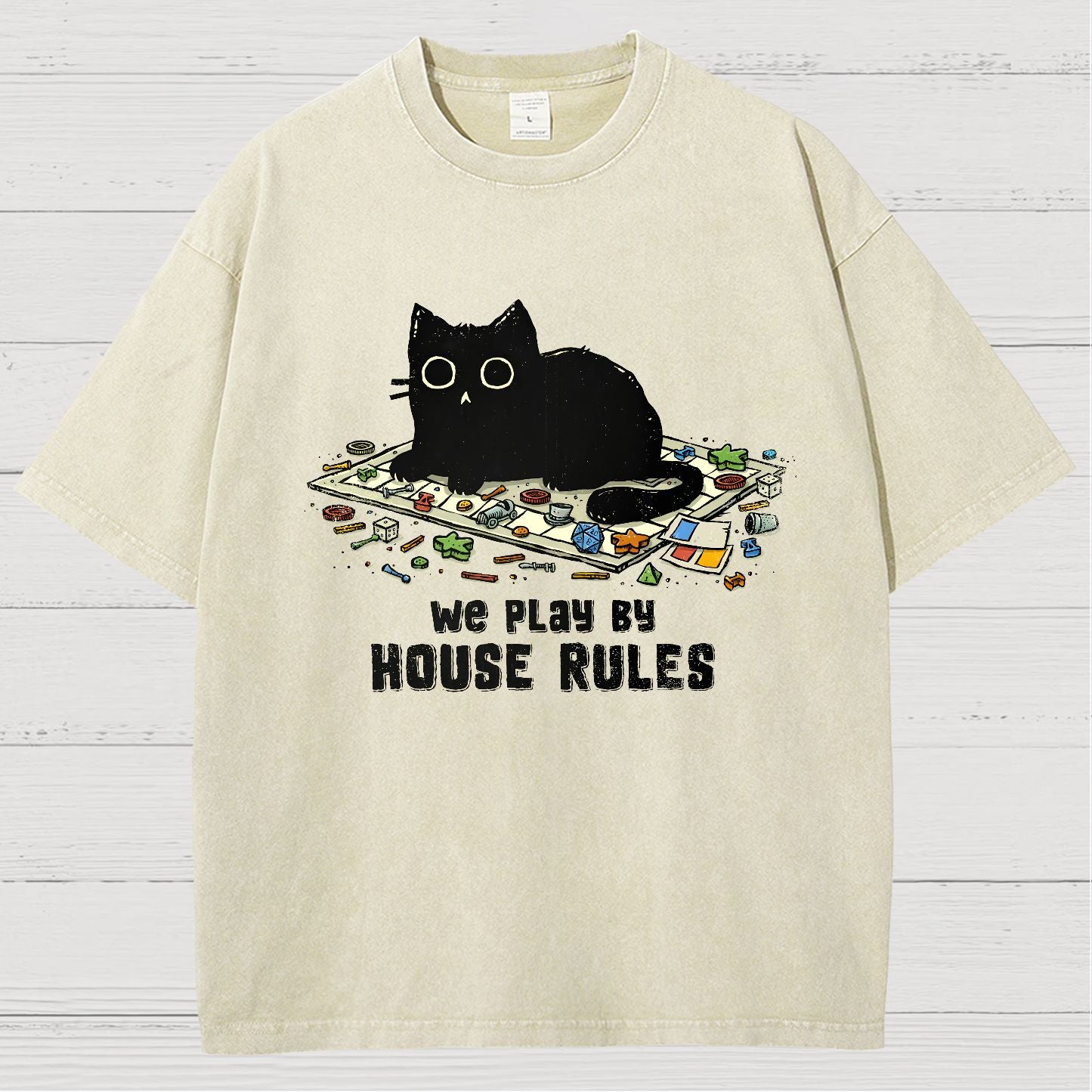 We Play By House Rules Funny Cat Vintage Distressed T-shirt