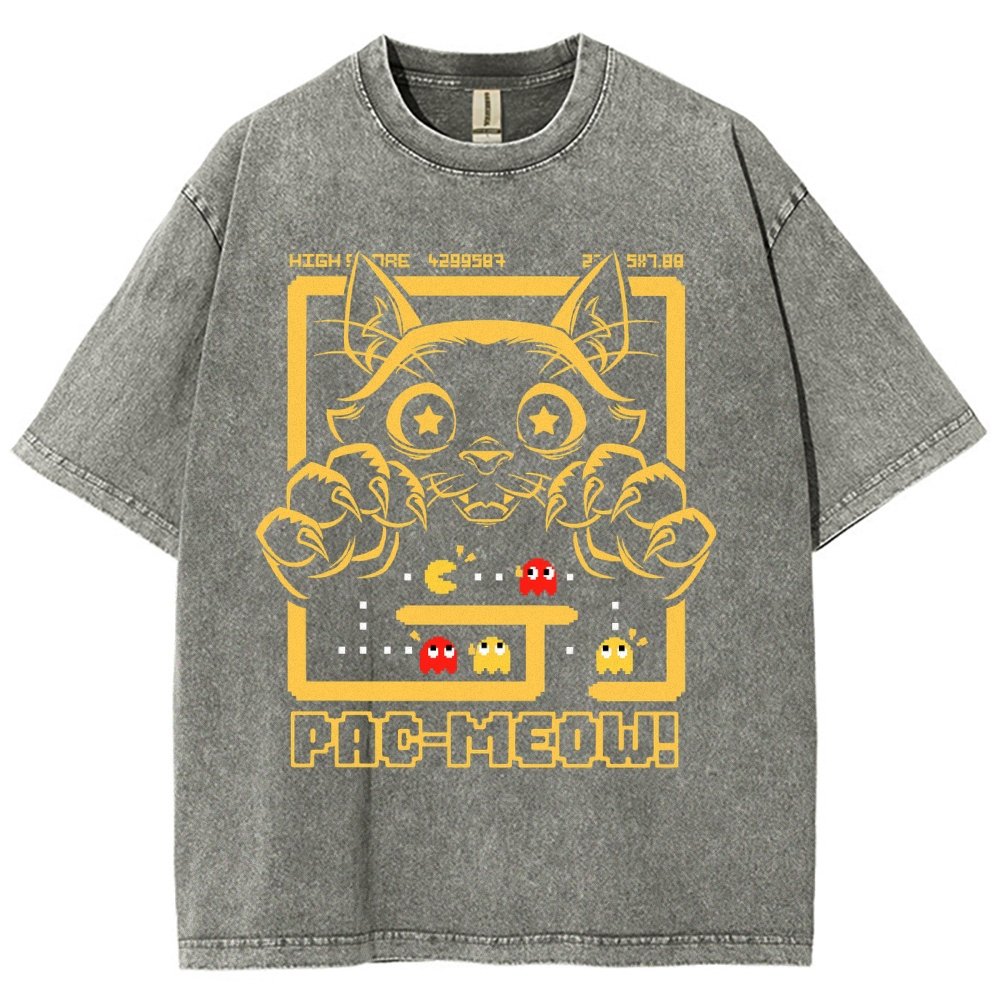 Vintage Game Cat Attack Pac Meow Vintage Distressed T-shirt