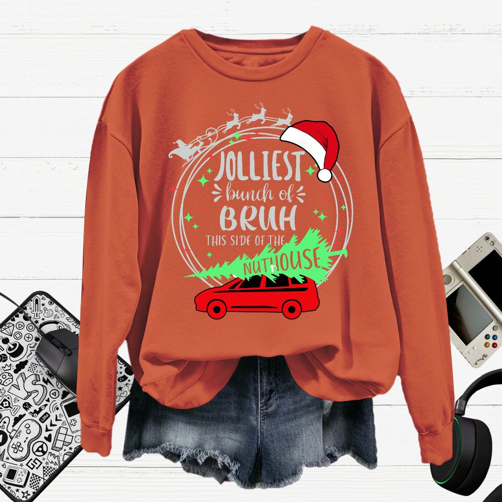 Jolliest Bunch Of Bruh Christmas Cotton Pullover Sweatshirt