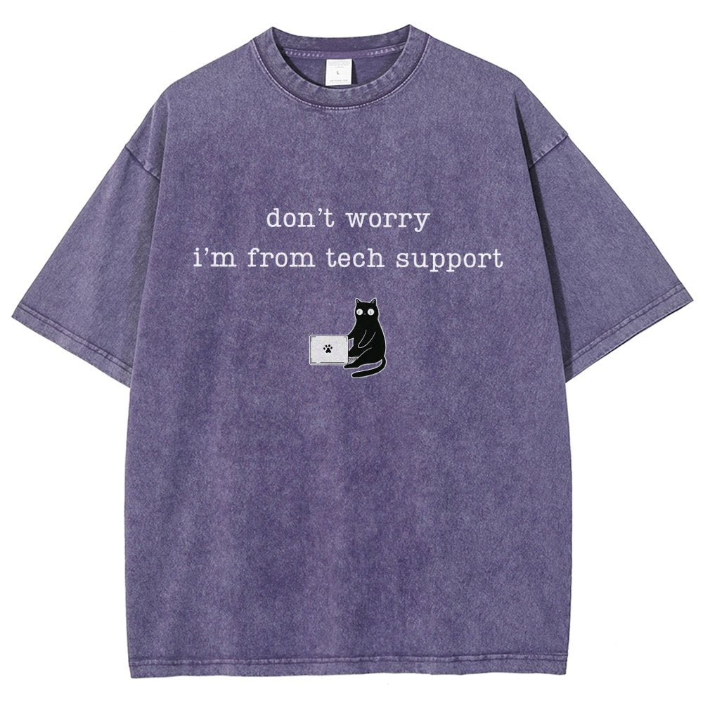 Don't Worry I'm From Tech Support Cat Vintage Distressed T-shirt