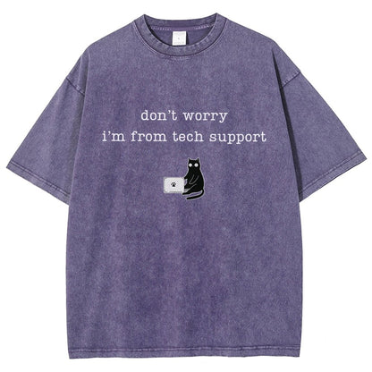 Don't Worry I'm From Tech Support Cat Vintage Distressed T-shirt
