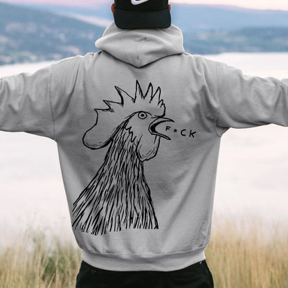 Funny Chicken  Printed Back Cotton Hoodie