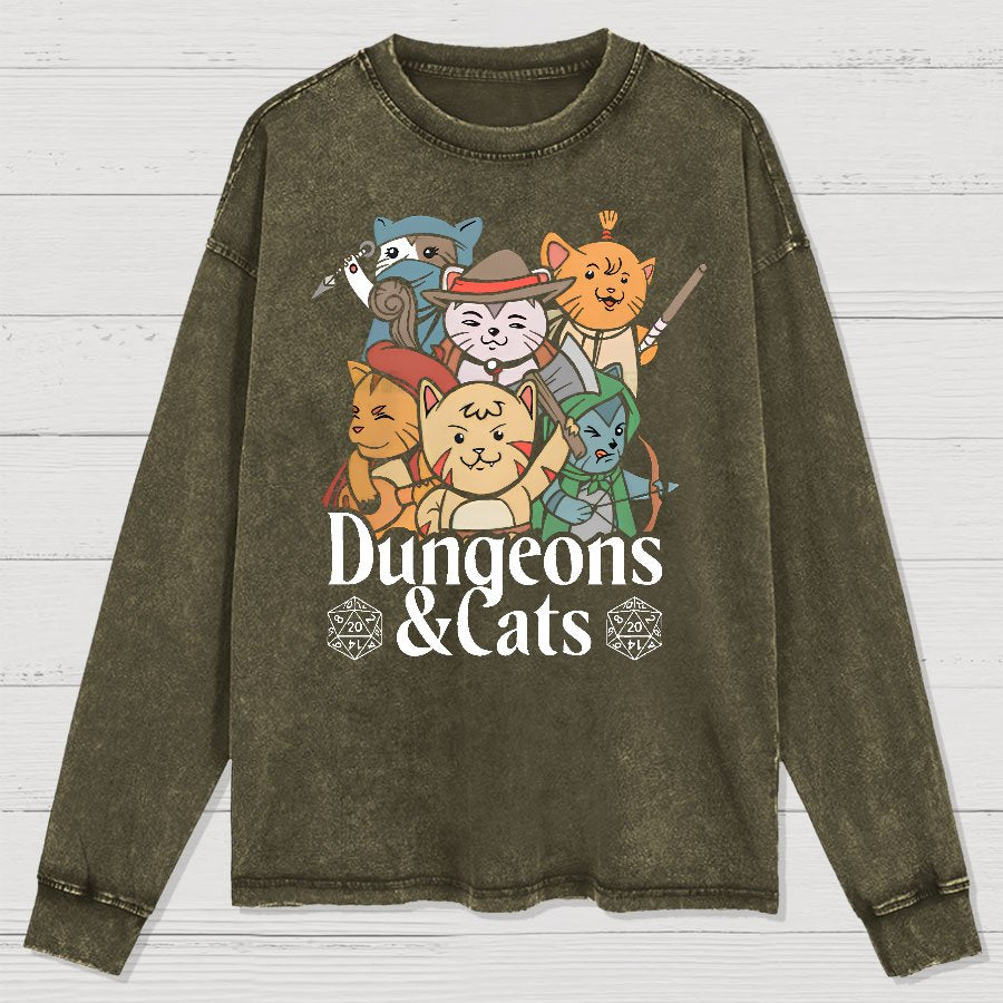 Dungeons and Cats Washed Long Sleeve Tee