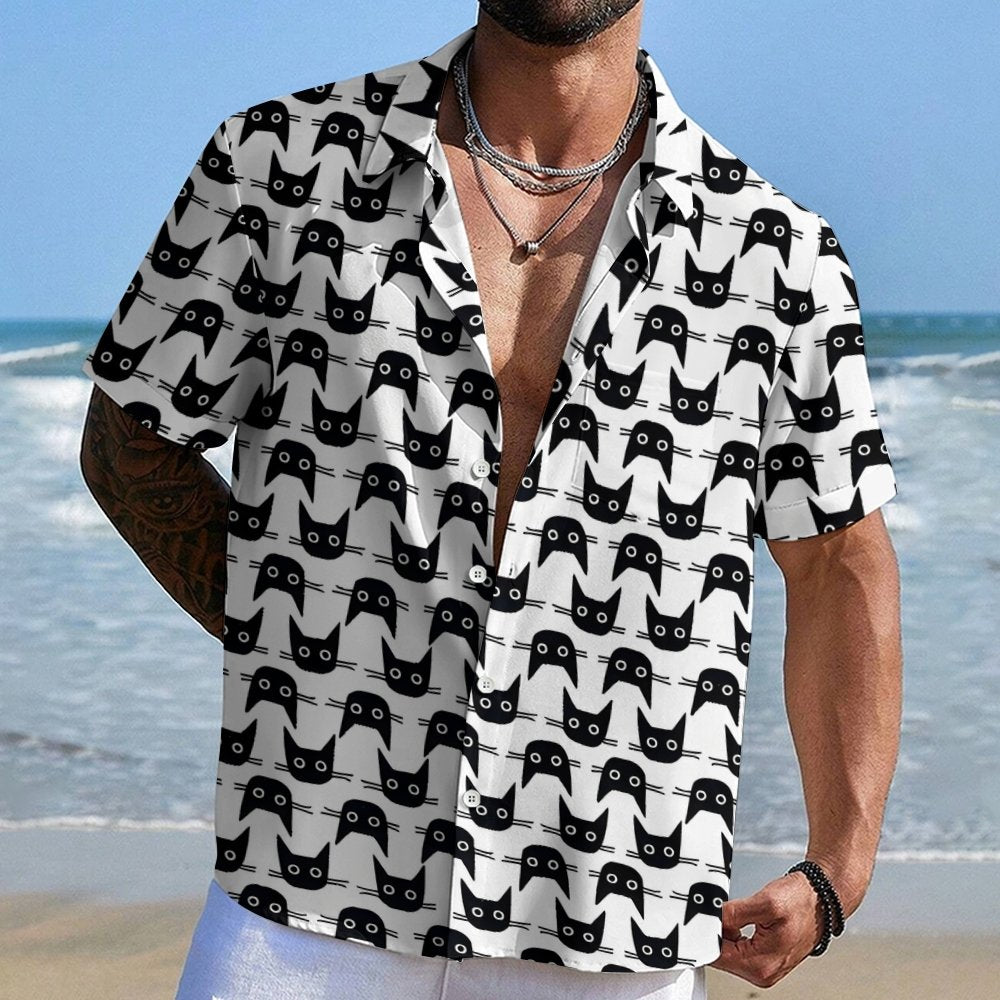 Black cat avatar Geek Hawaiian Shirt