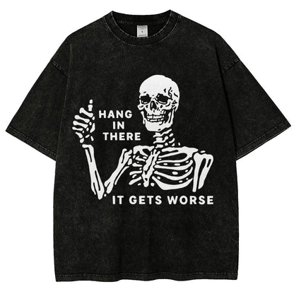 Hang In There Skeleton Vintage Distressed T-shirt