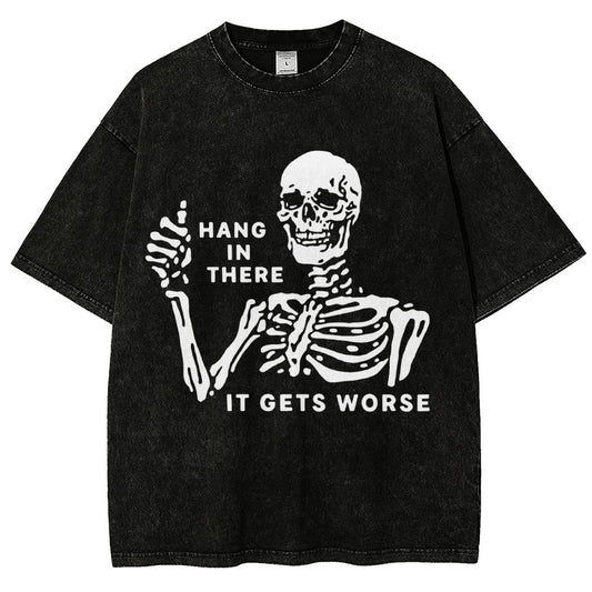Hang In There Skeleton Vintage Distressed T-shirt