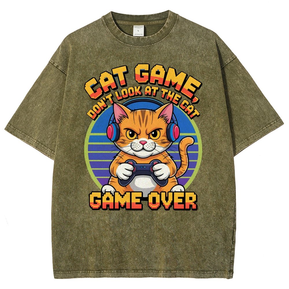 Funny Cat Game-Game Over Vintage Distressed T-shirt