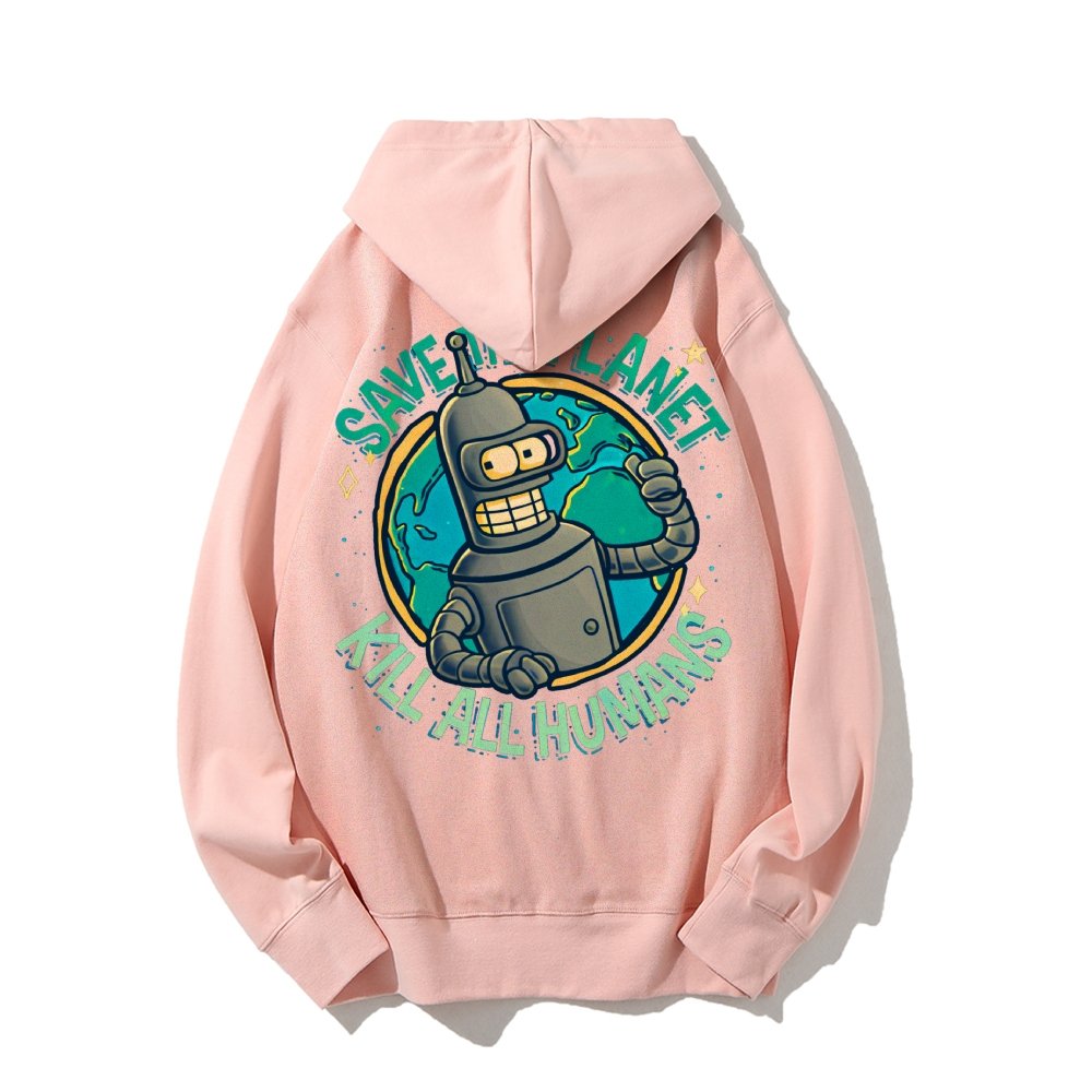 Save The Planet Kill All Humans Geek Printed Back Cotton Hoodie
