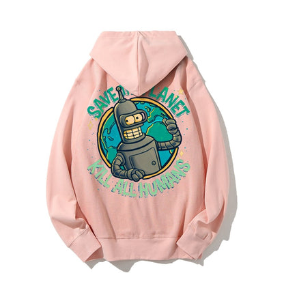 Save The Planet Kill All Humans Geek Printed Back Cotton Hoodie
