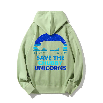 Save The Chubby Unicorns  Printed Back Unisex Cotton Hoodie