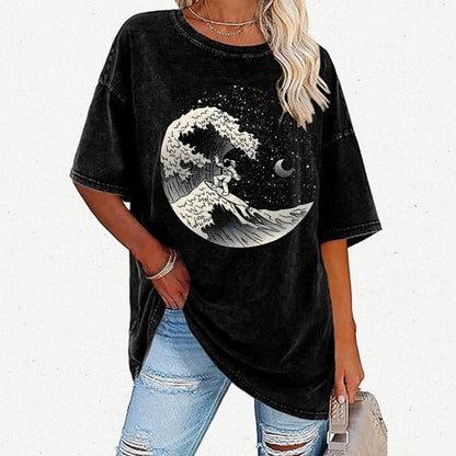 Astronaut Surfing Kanagawa Wave by Tobe Fonseca Vintage Distressed T-shirt