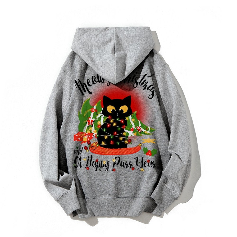 Happy Purr Year Printed Back Unisex Cotton Hoodie