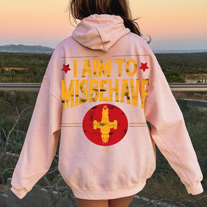 I Aim To Misbehave Geeky Printed Back Cotton Hoodie
