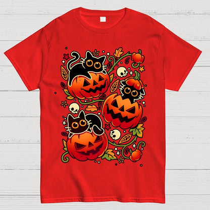 Black Cat Pumpkin Party Geek Cotton T-Shirt