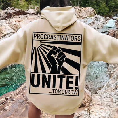 Procrastinators Unite! Printed Back Unisex Cotton Hoodie