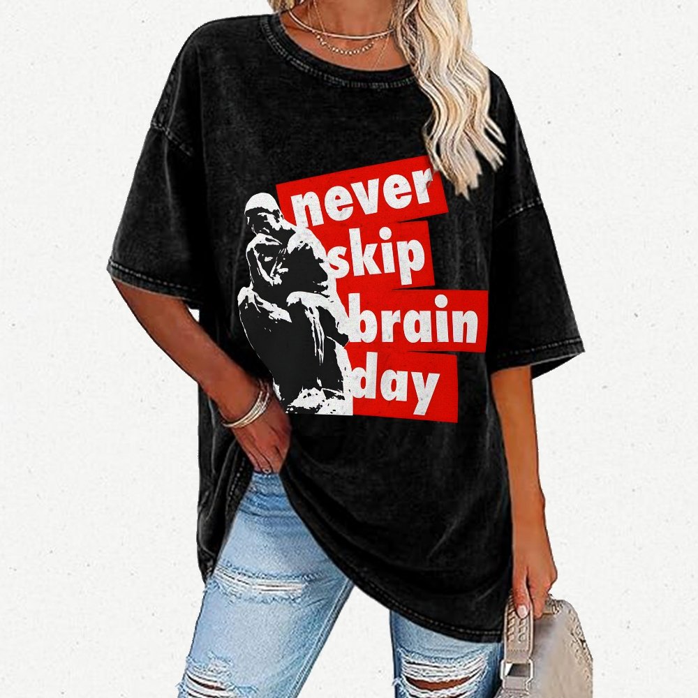 Never Skip Brain Day Vintage Distressed T-shirt