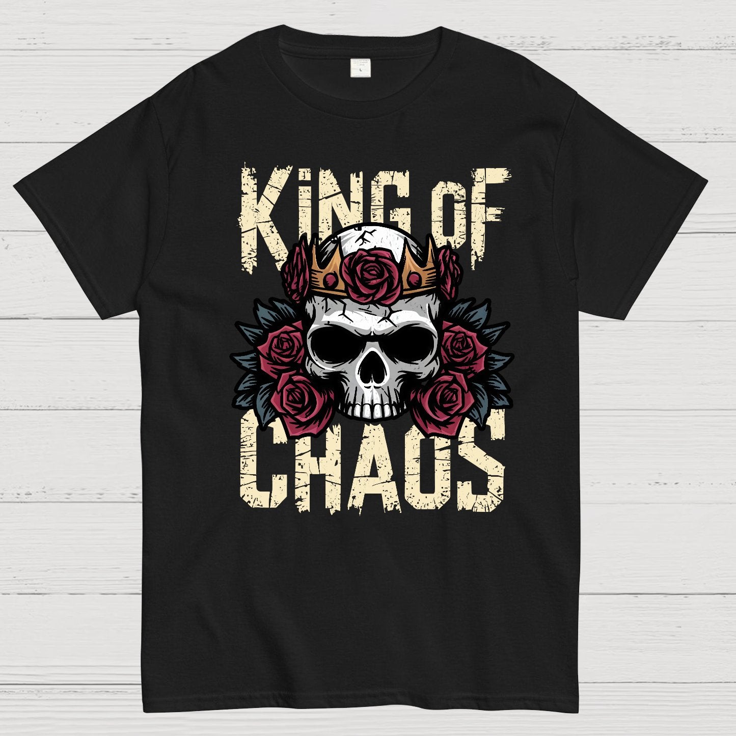 King of Chaos Skull Rose Crown Nerdy T-Shirt