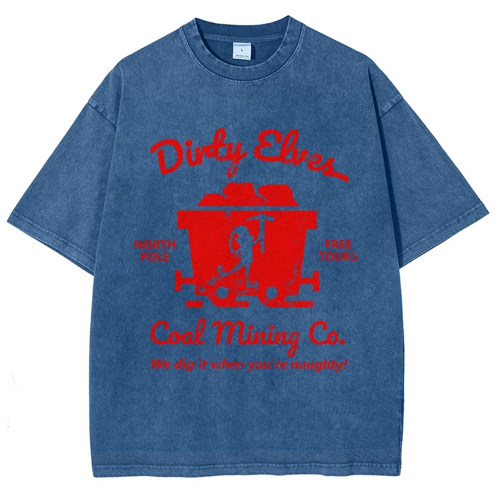 Dirty Elves Coal Mining Company Christmas Humor Vintage Distressed T-shirt