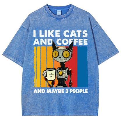 I Like Robot Cats And Coffee Vintage Distressed T-shirt
