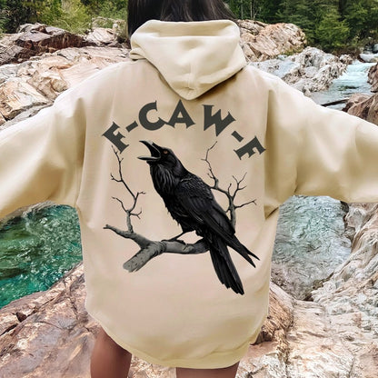 F-Caw-F Funny Crow Printed Back Unisex Cotton Hoodie