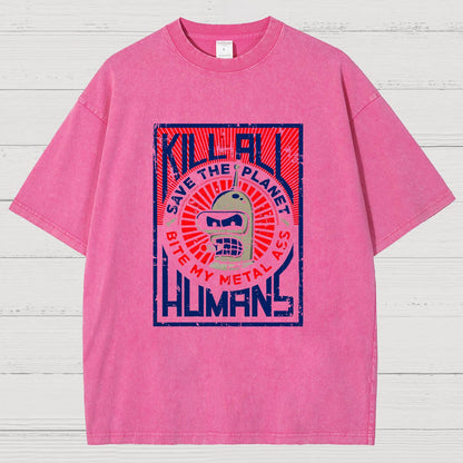 Save The Earth And Kill All Humans Nerdy Vintage Distressed T-shirt