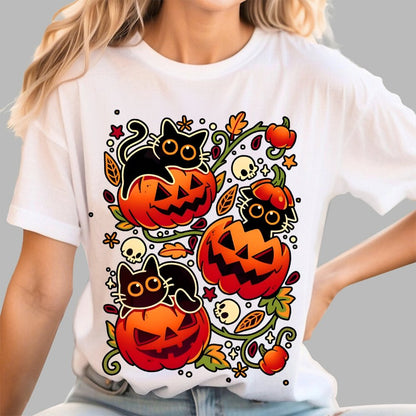 Black Cat Pumpkin Party Geek Cotton T-Shirt