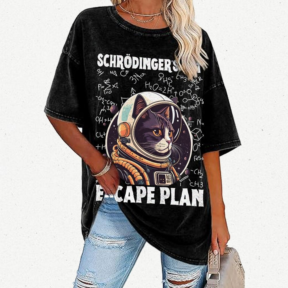 Funny Schrödinger's Cat Escape Plan Science Vintage Distressed T-shirt