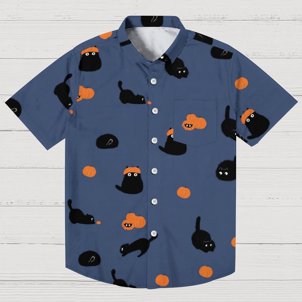 Halloween Pumpkin Black Cat Geeky Shirt