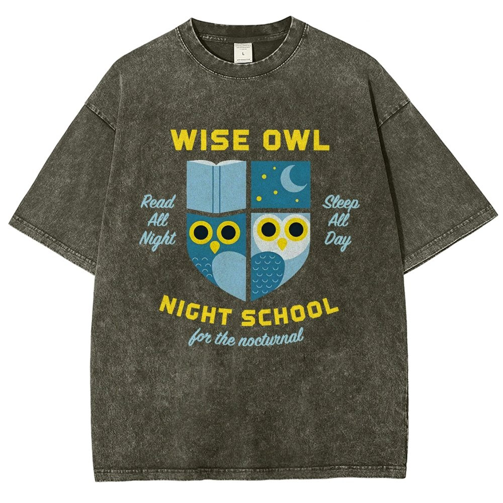 Wise Owl Night School Vintage Distressed T-shirt