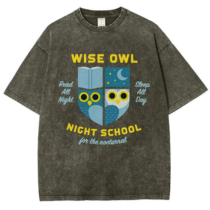 Wise Owl Night School Vintage Distressed T-shirt