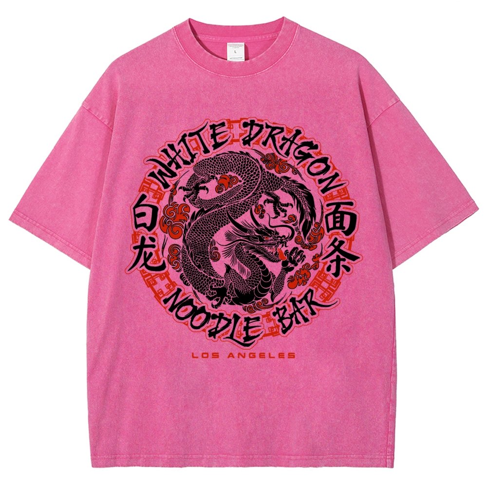 White Dragon Noodle Bar Oversized Vintage Distressed T-shirt