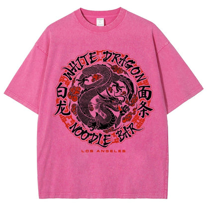 White Dragon Noodle Bar Oversized Vintage Distressed T-shirt