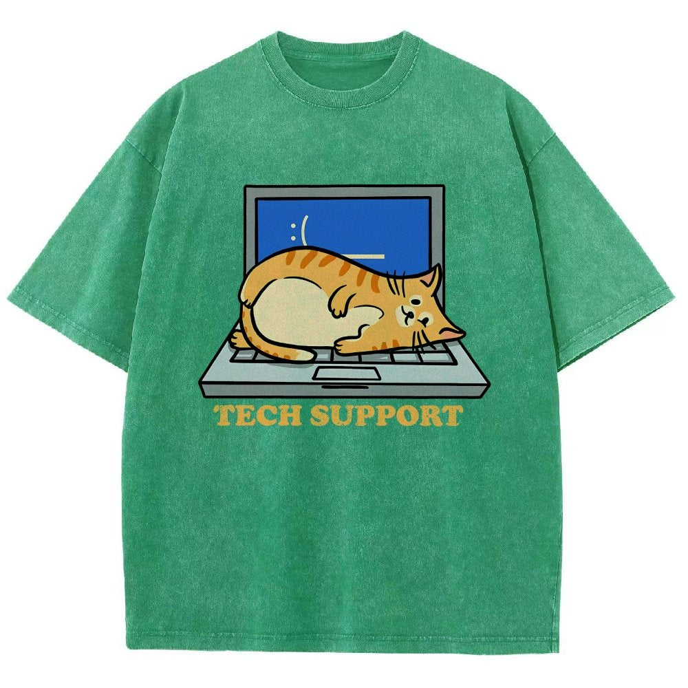 Cat Tech Support Vintage Distressed T-shirt