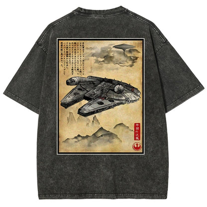 Escape from Sky City woodblock Back Print Washed T-Shirt