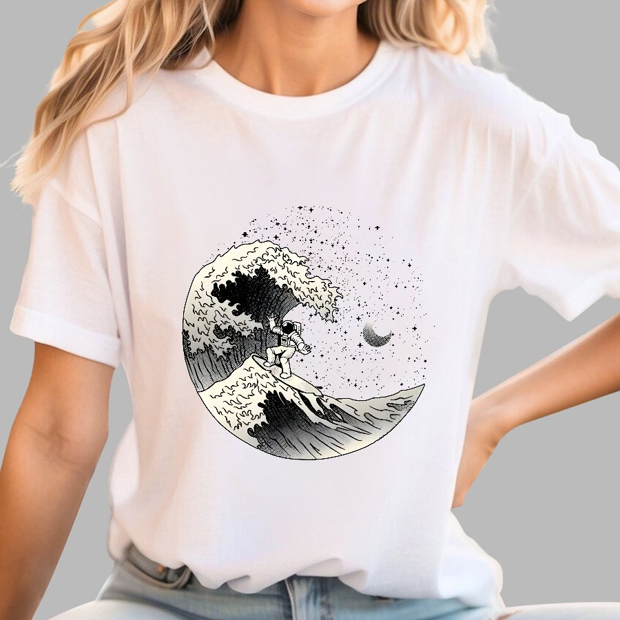 Astronaut Surfing Kanagawa Wave by Tobe Fonseca Geek T-Shirt