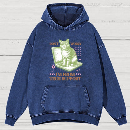 Don't Worry I'm From Tech Support Cat  Vintage Distressed Hoodie